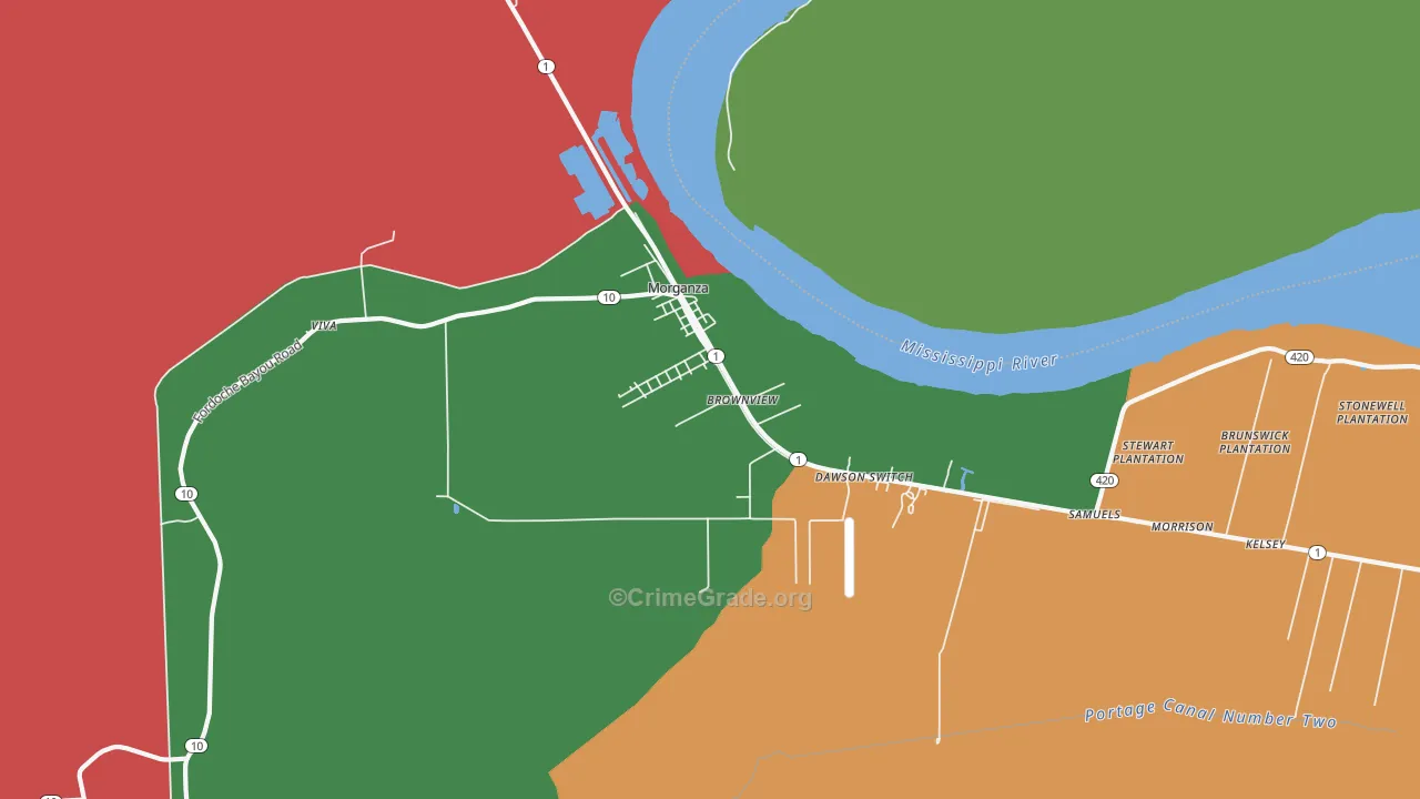 Morganza, LA Map of Drug-Related Crime Rates