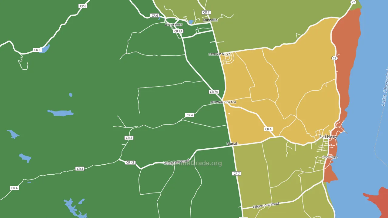 Moriah Center, NY Map of Drug-Related Crime Rates
