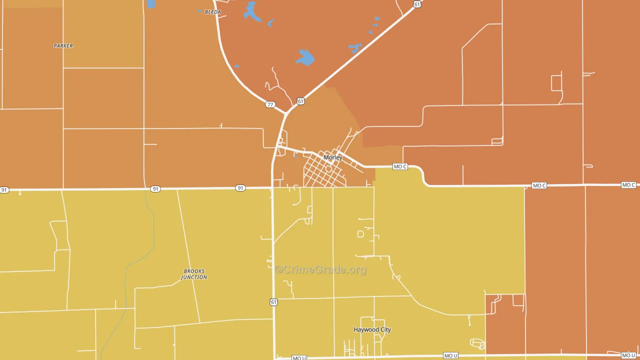 Morley, MO Map of Drug-Related Crime Rates