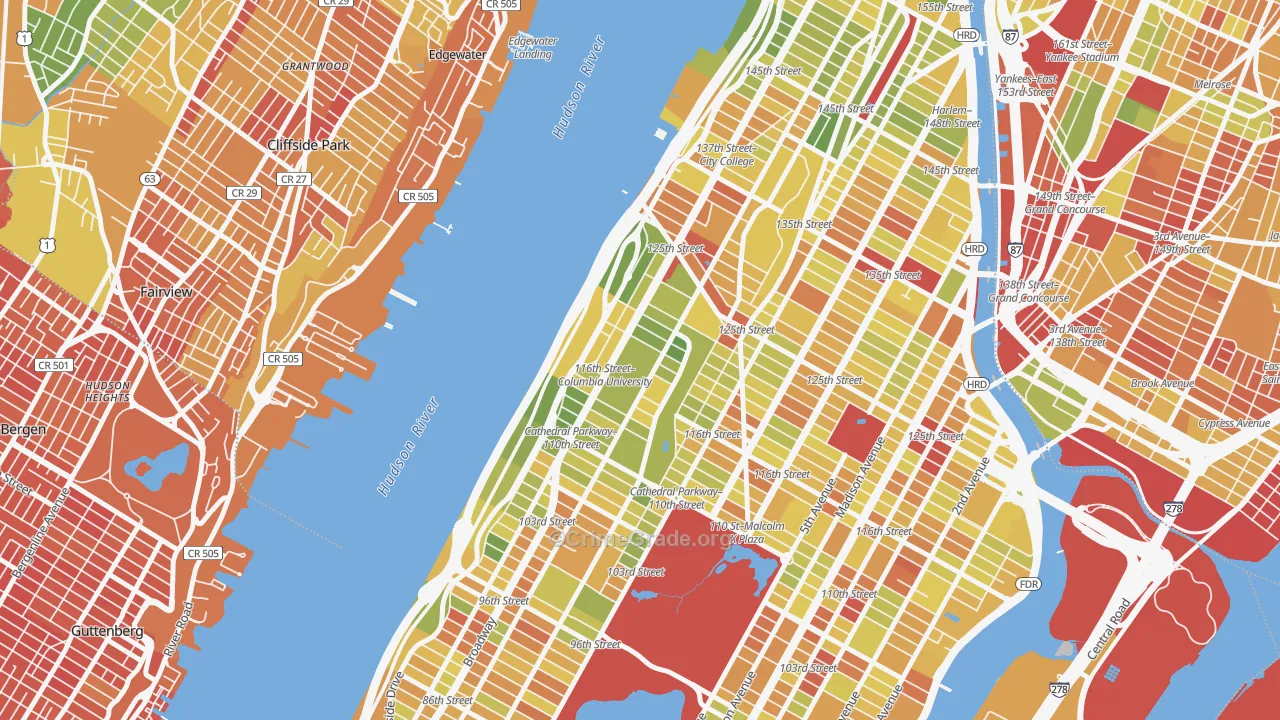 Morningside Heights, Manhattan, NY Map of Drug-Related Crime Rates