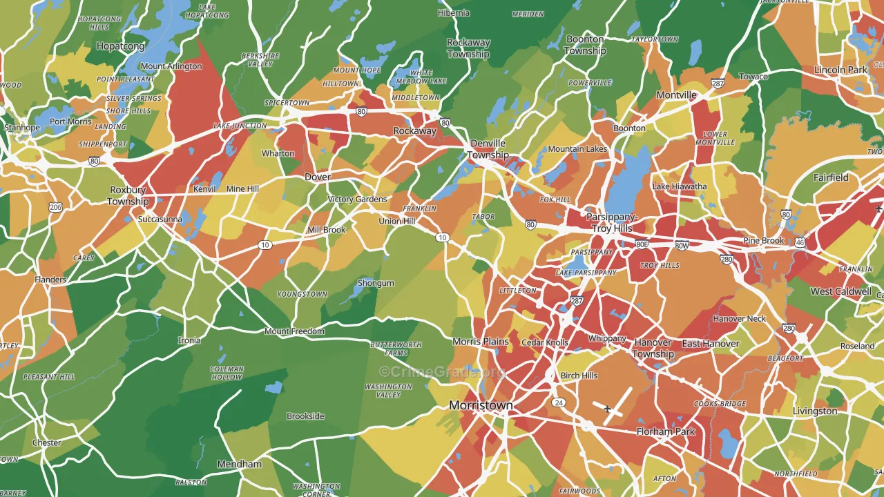 Morris County, NJ Map of Drug-Related Crime Rates