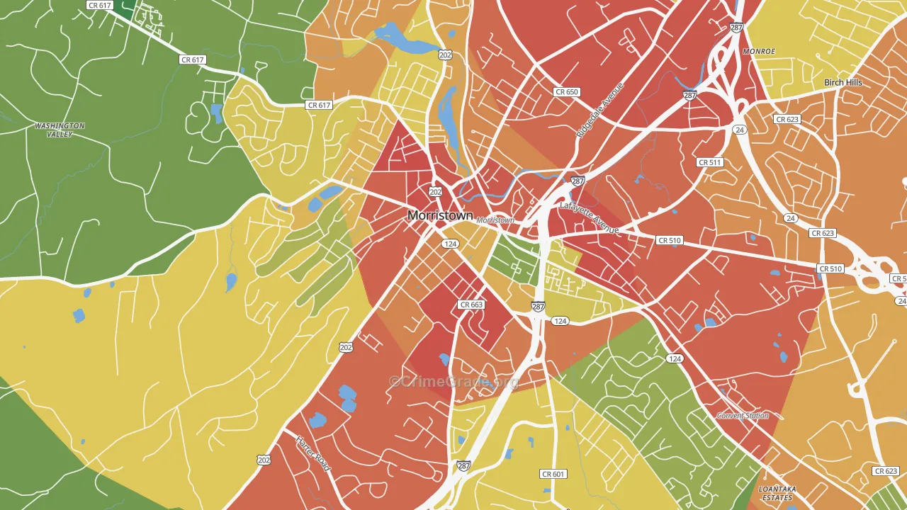 Morristown Historic District, Morristown, NJ Map of Drug-Related Crime Rates