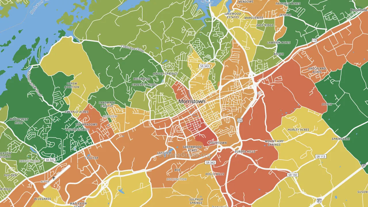 Morristown, TN Map of Drug-Related Crime Rates