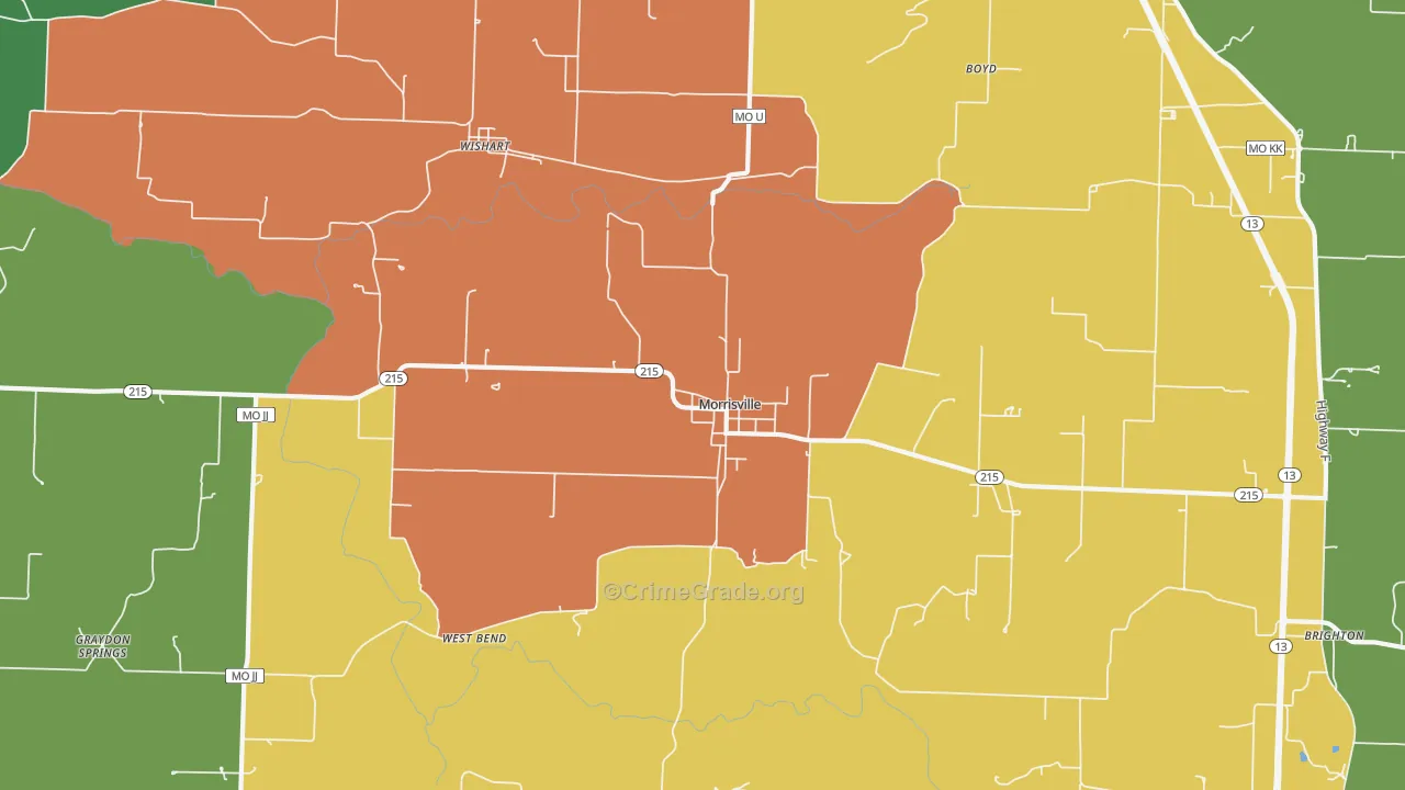 Morrisville, MO Map of Drug-Related Crime Rates