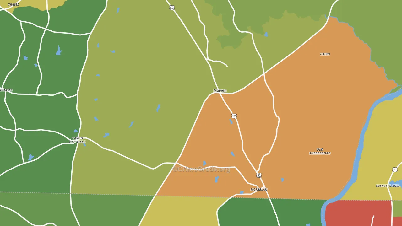 Morven, NC Map of Drug-Related Crime Rates