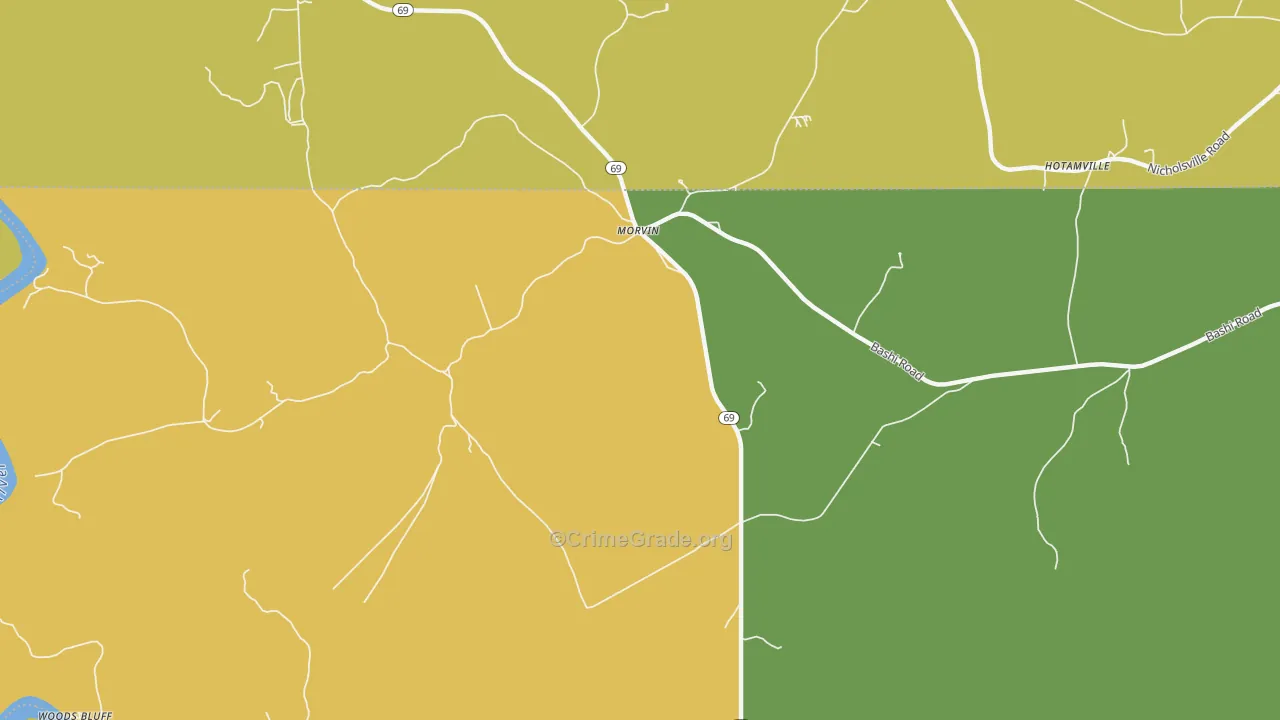 Morvin, AL Map of Drug-Related Crime Rates