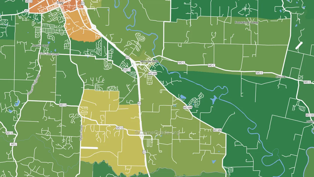 Moscow Mills, MO Map of Drug-Related Crime Rates