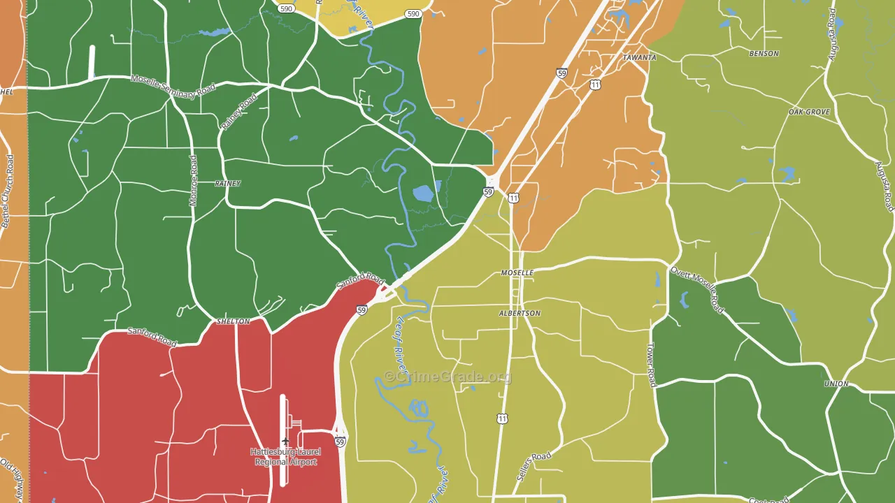 Moselle, MS Map of Drug-Related Crime Rates