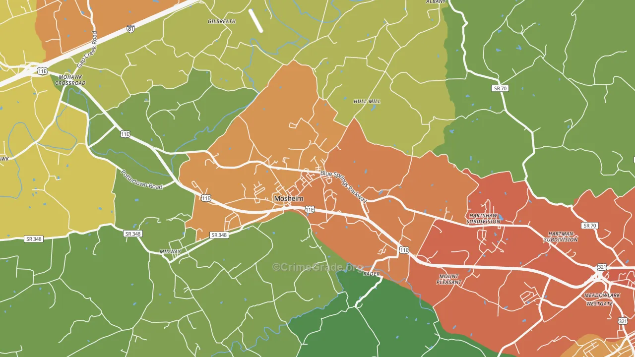 Mosheim, TN Map of Drug-Related Crime Rates