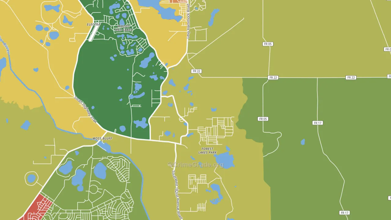 Moss Bluff, FL Map of Drug-Related Crime Rates