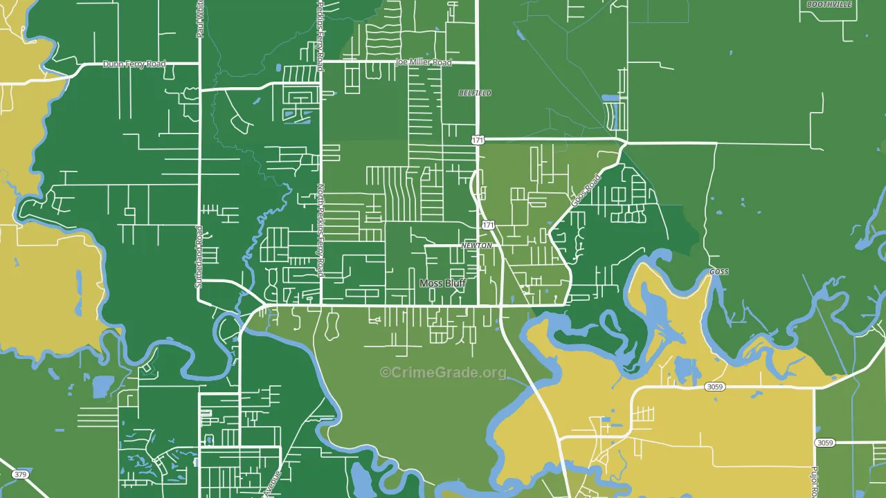 Moss Bluff, LA Map of Drug-Related Crime Rates