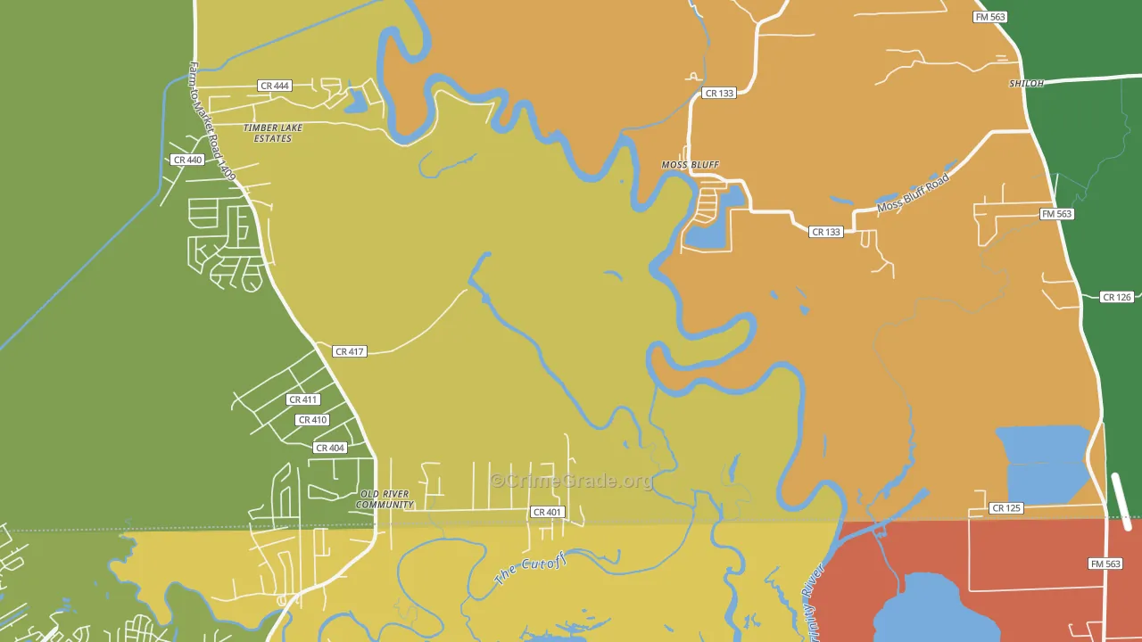 Moss Bluff, TX Map of Drug-Related Crime Rates