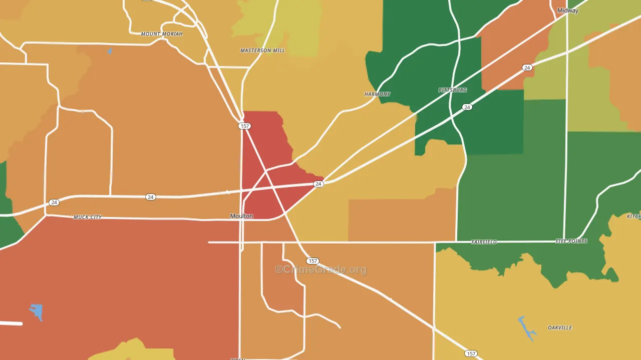 Moulton, AL Map of Drug-Related Crime Rates