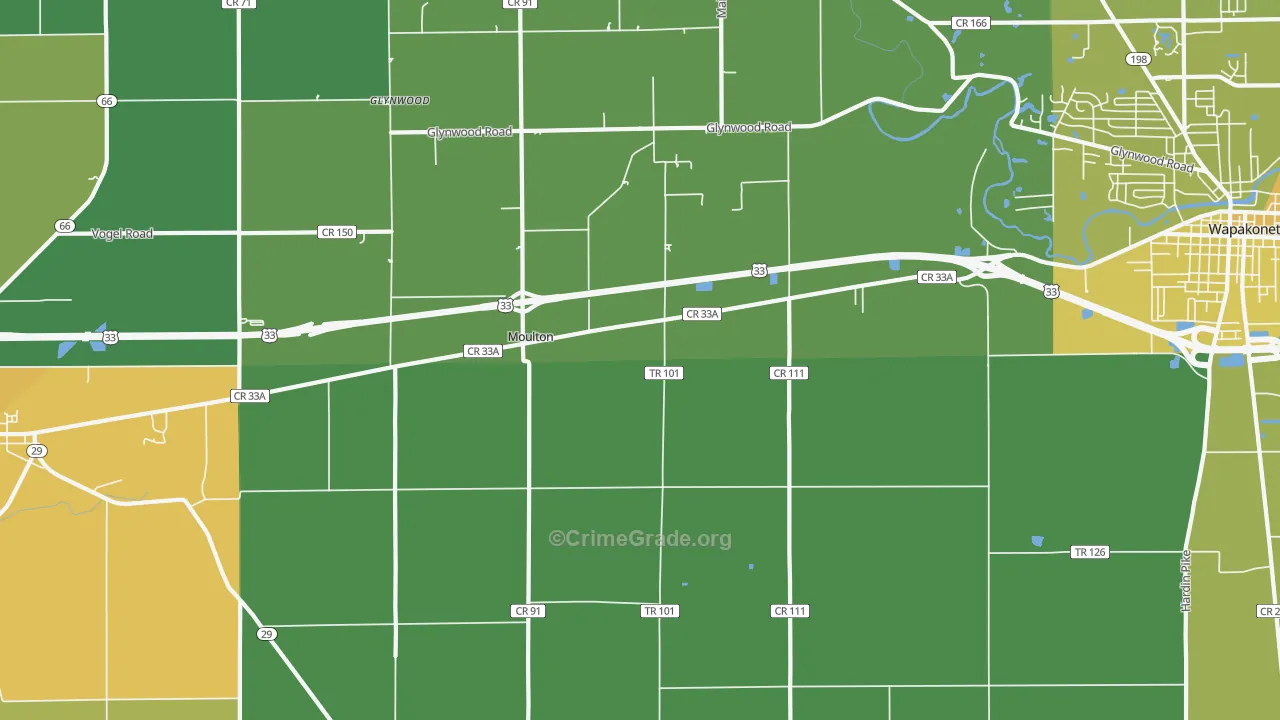 Moulton, OH Map of Drug-Related Crime Rates