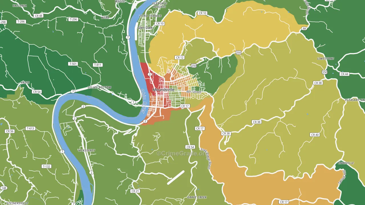 Moundsville, WV Map of Drug-Related Crime Rates