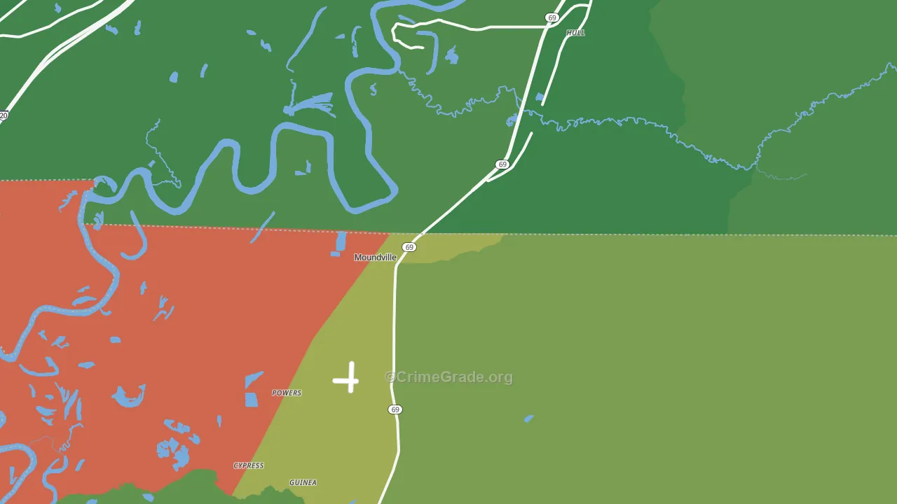 Moundville, AL Map of Drug-Related Crime Rates