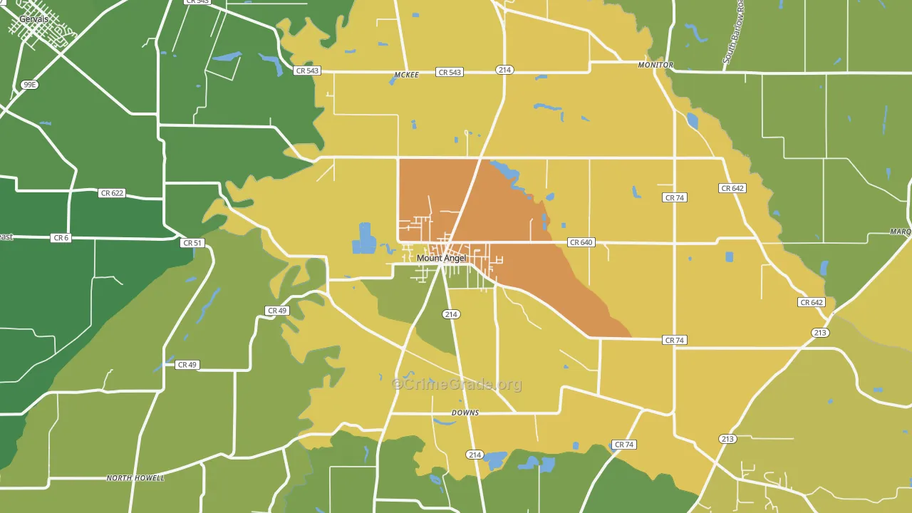 Mount Angel, OR Map of Drug-Related Crime Rates