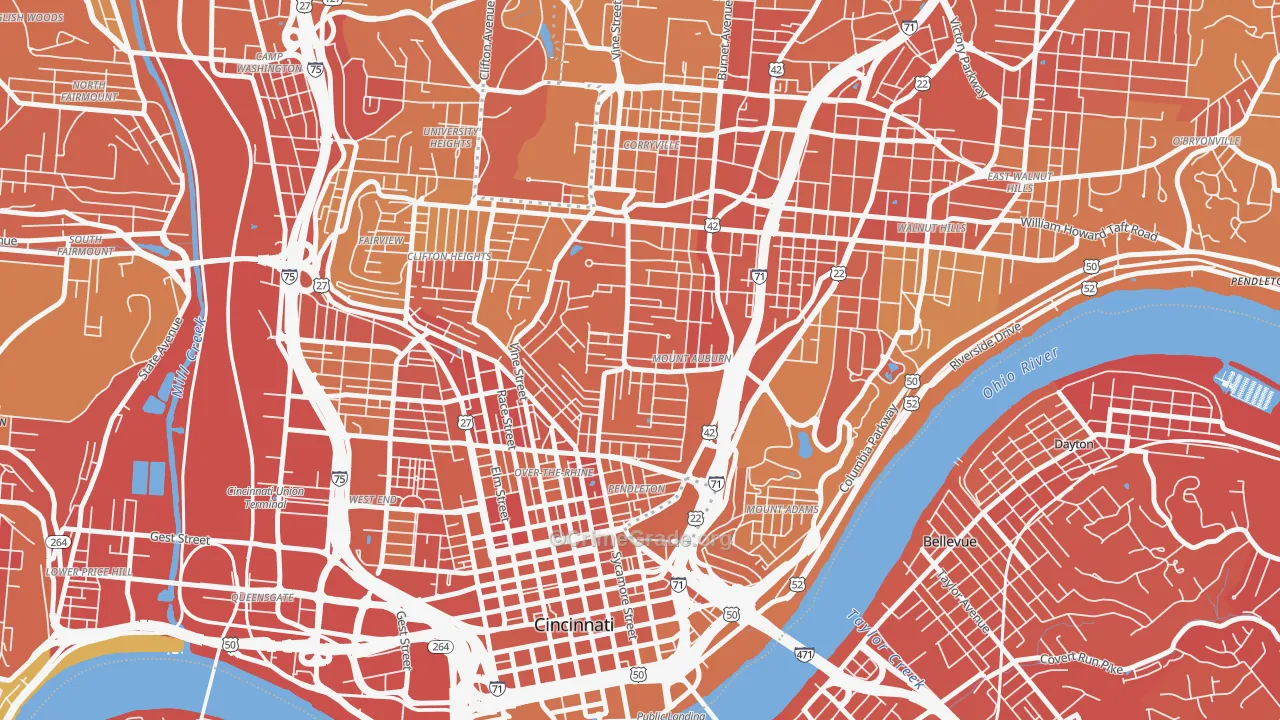 Mount Auburn, Cincinnati, OH Map of Drug-Related Crime Rates