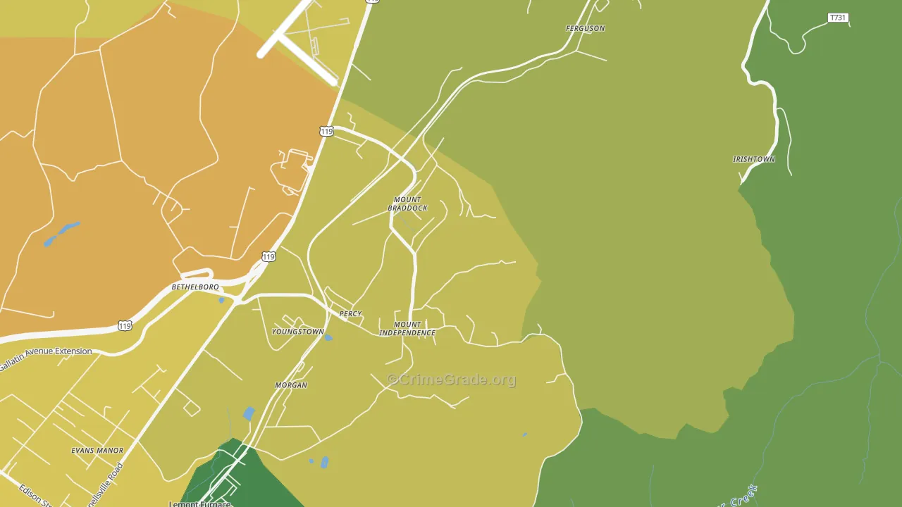 Mount Braddock, PA Map of Drug-Related Crime Rates