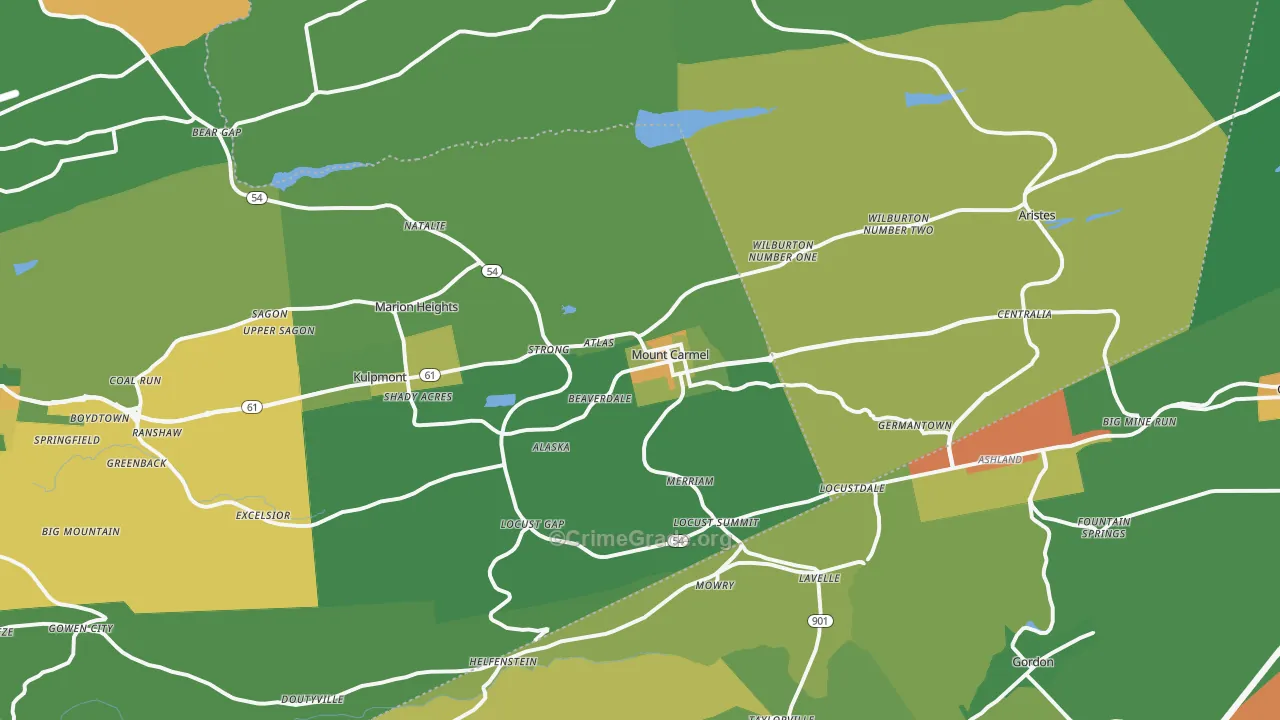 Mount Carmel, PA Map of Drug-Related Crime Rates