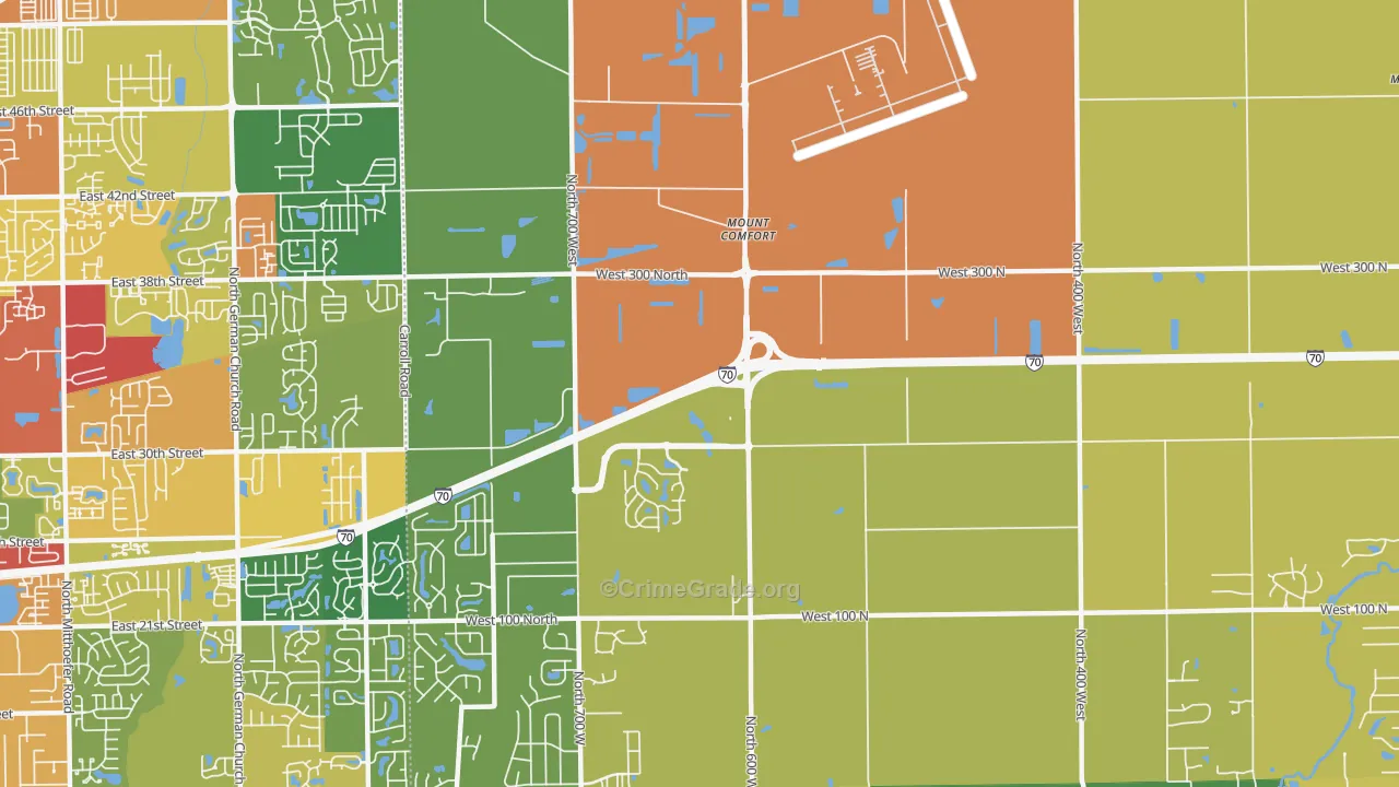 Mount Comfort, IN Map of Drug-Related Crime Rates