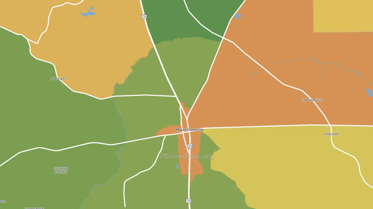 Mount Enterprise, TX Map of Drug-Related Crime Rates