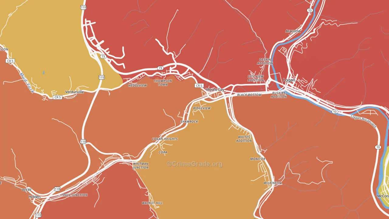 Mount Gay-Shamrock, WV Map of Drug-Related Crime Rates