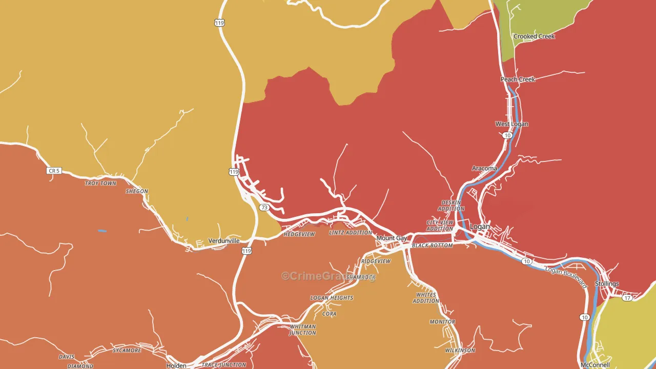Mount Gay, WV Map of Drug-Related Crime Rates