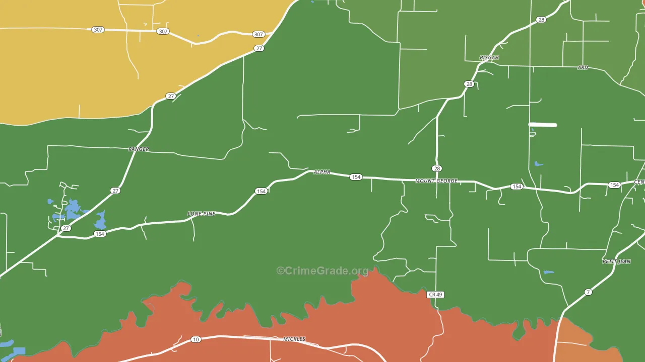 Mount George, AR Map of Drug-Related Crime Rates