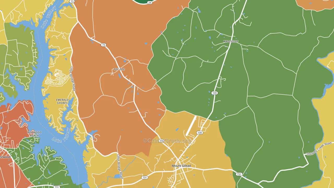 Mount Gilead, NC Map of Drug-Related Crime Rates