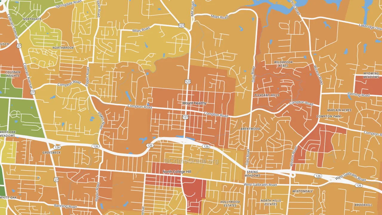 Mount Healthy, OH Map of Drug-Related Crime Rates