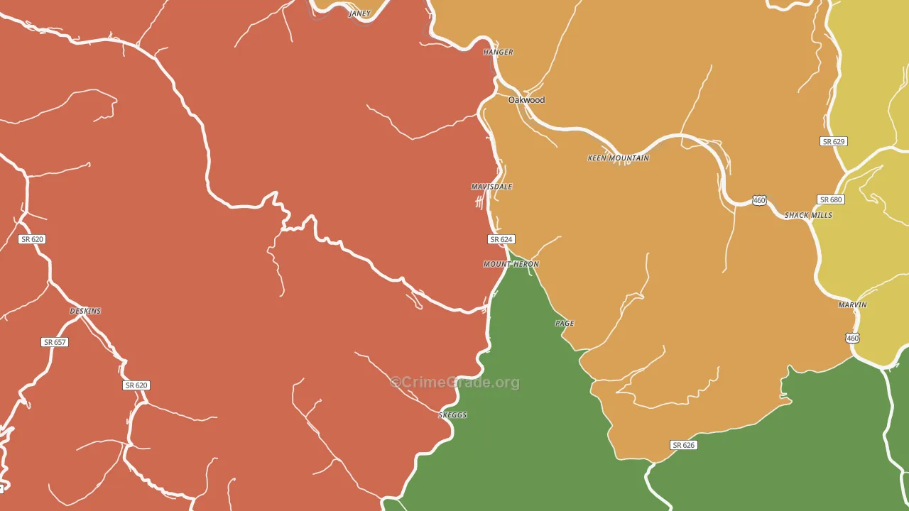 Mount Heron, VA Map of Drug-Related Crime Rates