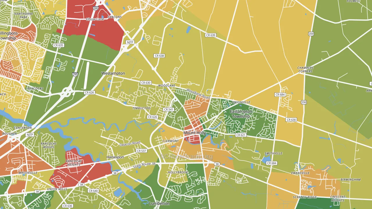 Mount Holly, NJ Map of Drug-Related Crime Rates