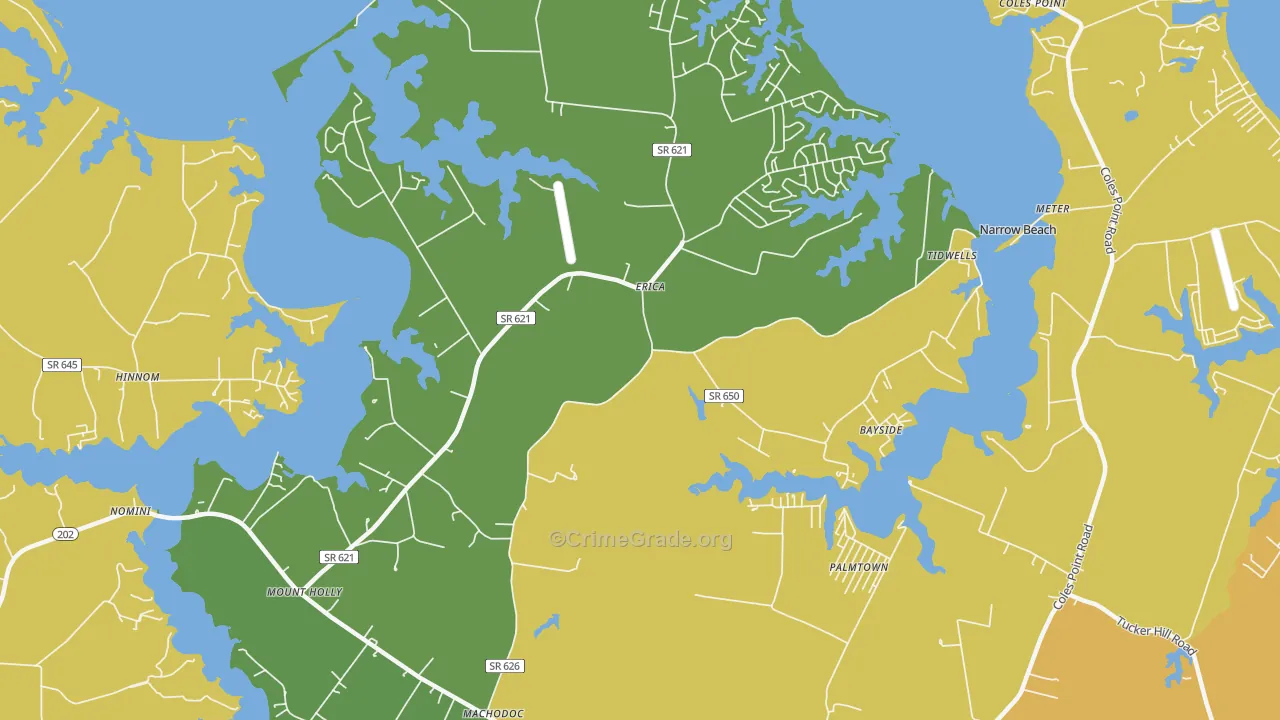 Mount Holly, VA Map of Drug-Related Crime Rates