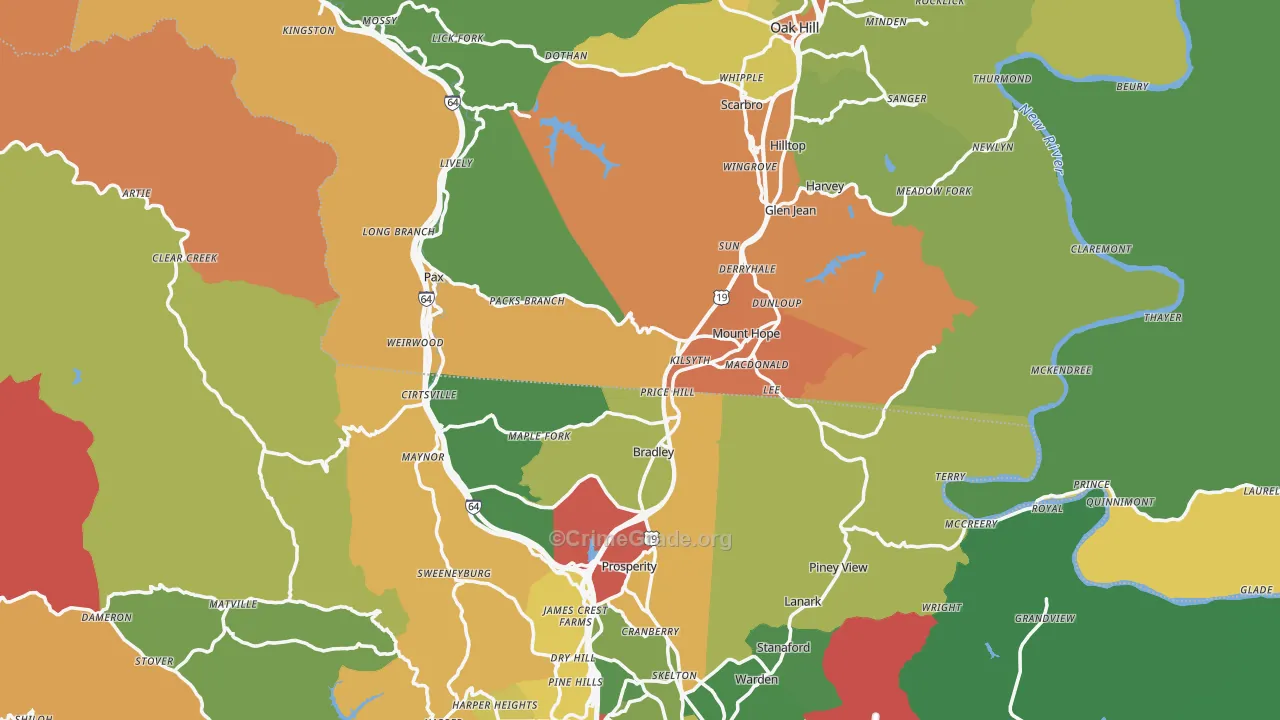 Mount Hope, WV Map of Drug-Related Crime Rates