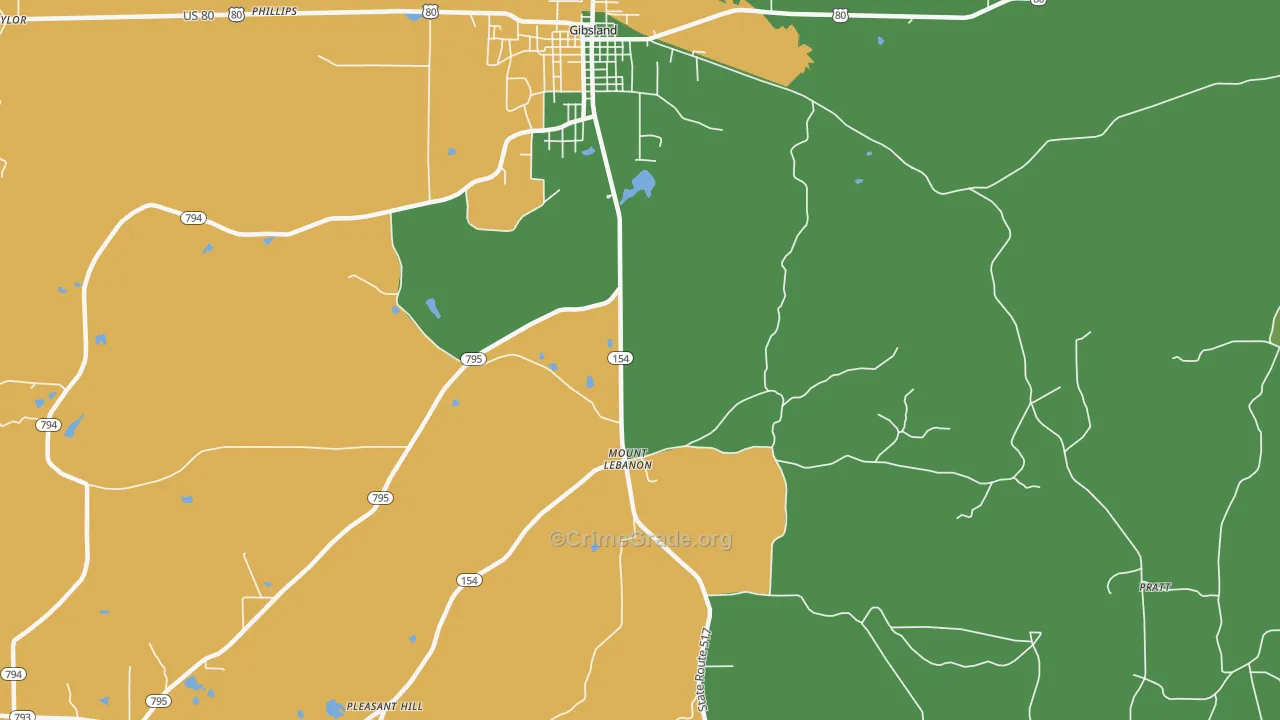 Mount Lebanon, LA Map of Drug-Related Crime Rates
