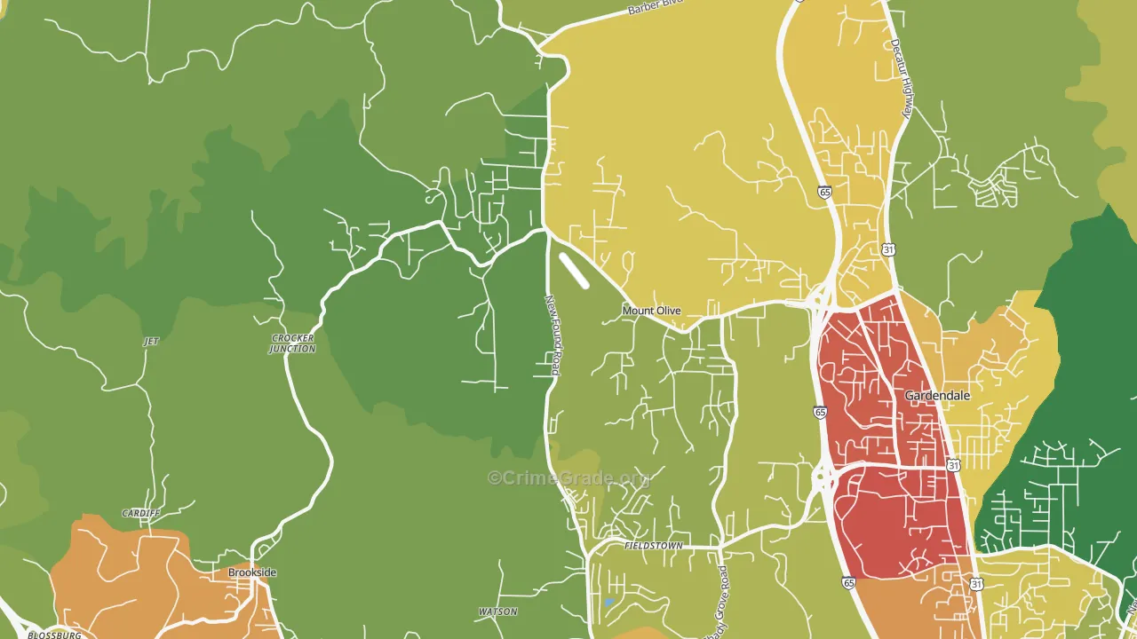 Mount Olive, AL Map of Drug-Related Crime Rates
