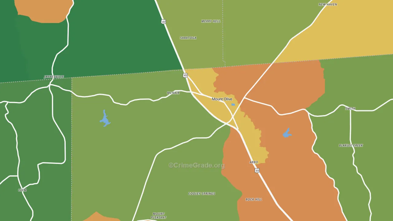 Mount Olive, MS Map of Drug-Related Crime Rates