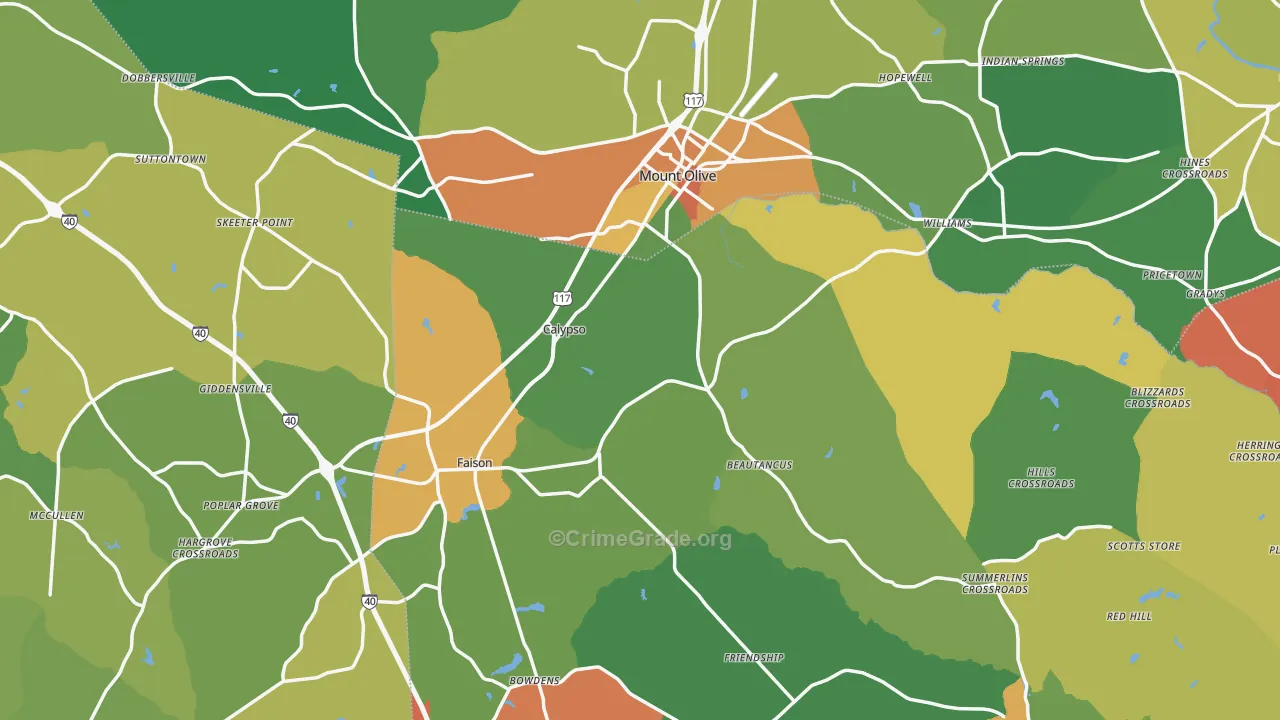 Mount Olive, NC Map of Drug-Related Crime Rates