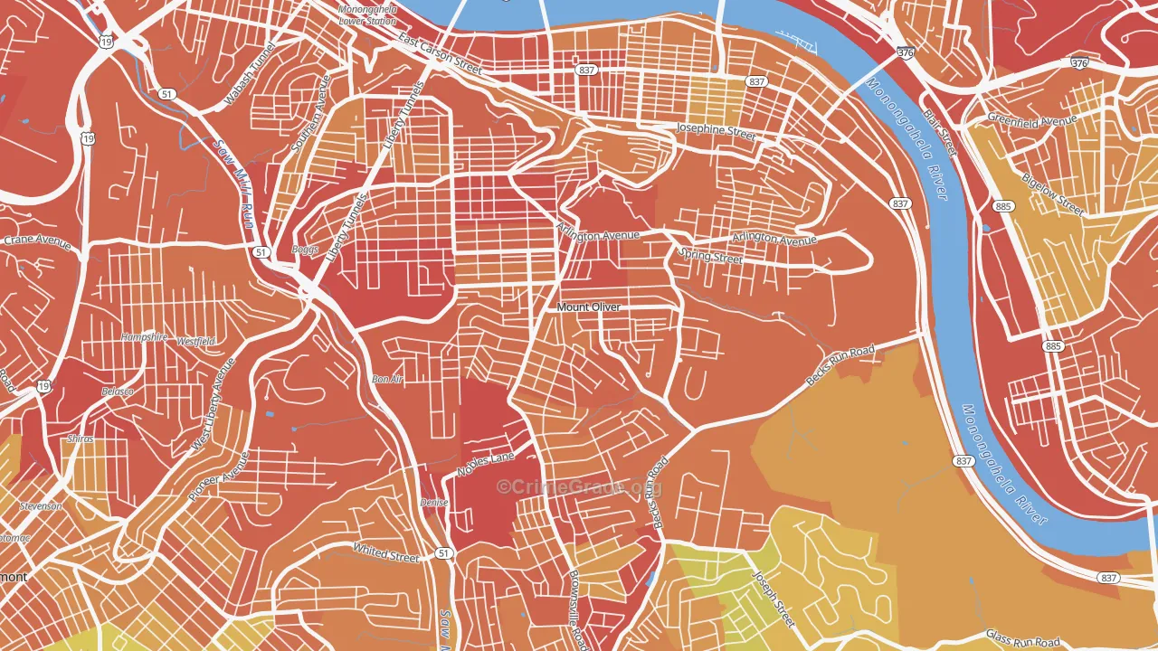 Mount Oliver, PA Map of Drug-Related Crime Rates