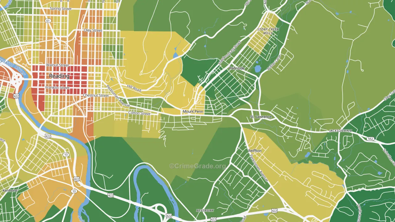 Mount Penn, PA Map of Drug-Related Crime Rates