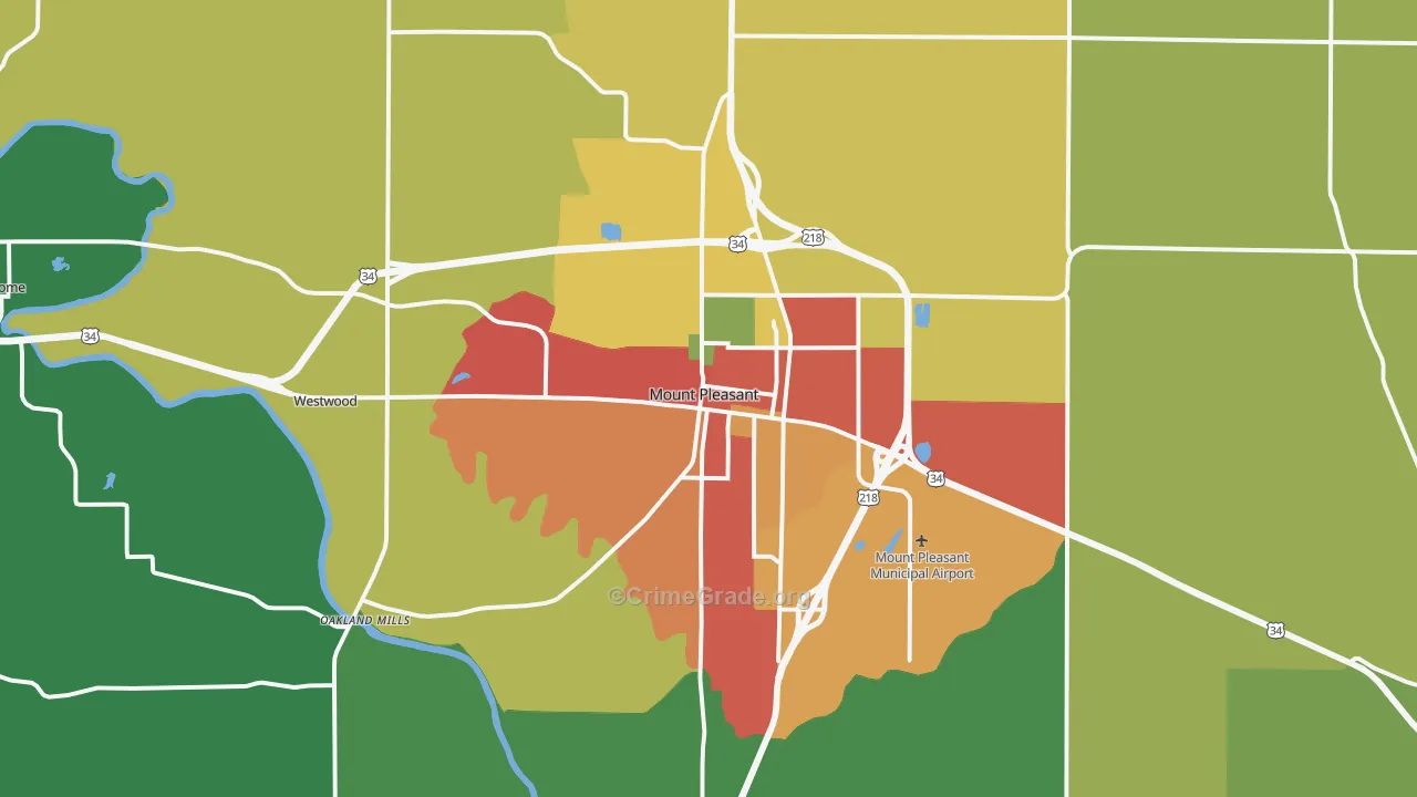 Mount Pleasant, IA Map of Drug-Related Crime Rates