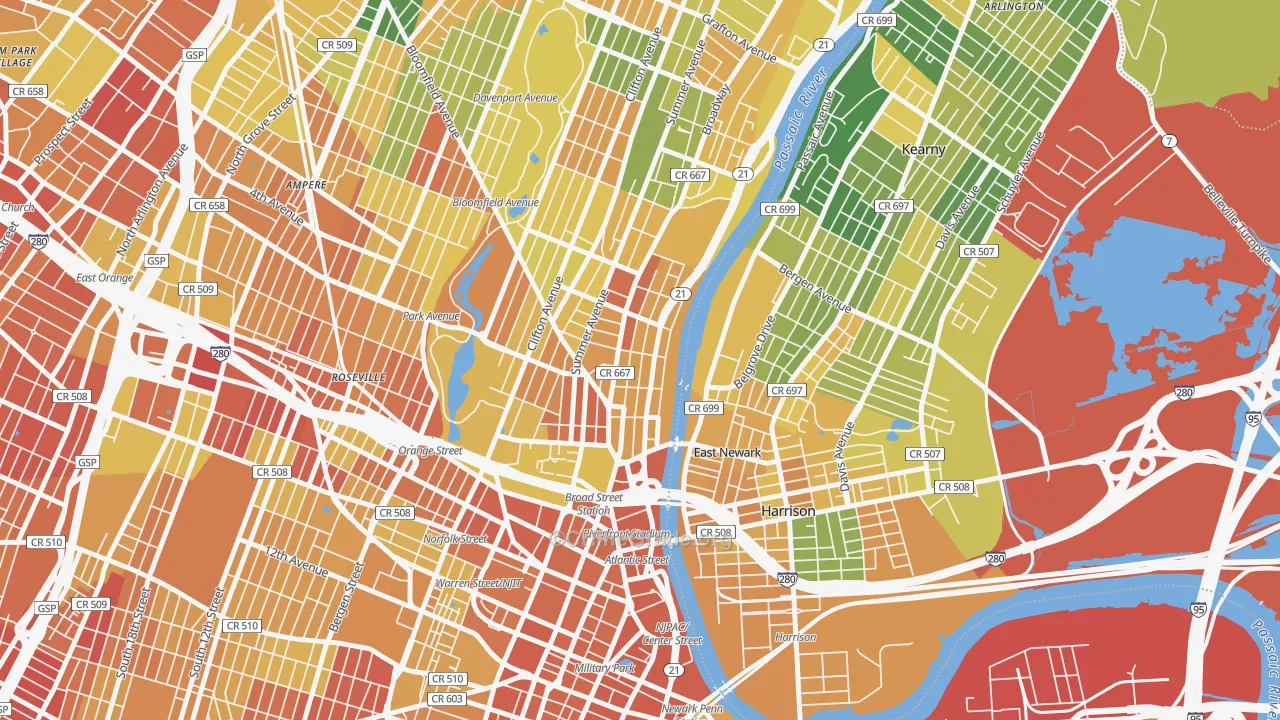Mount Pleasant-Lower Broadway, Newark, NJ Map of Drug-Related Crime Rates