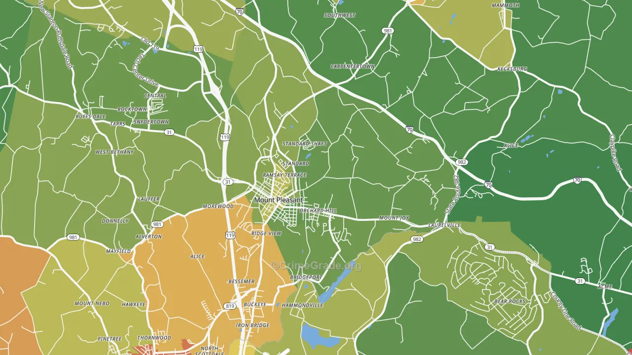 Mount Pleasant, PA Map of Drug-Related Crime Rates