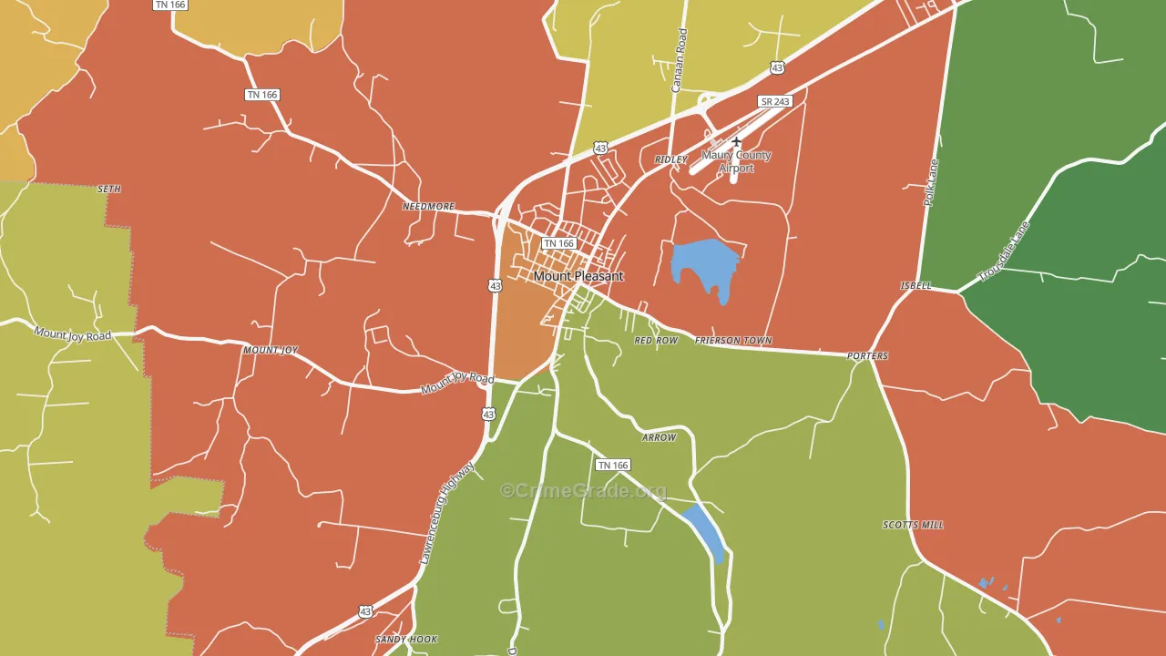 Mount Pleasant, TN Map of Drug-Related Crime Rates