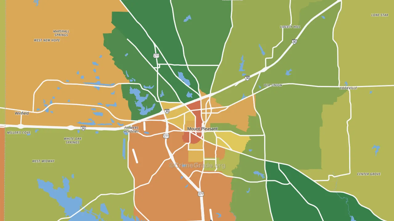 Mount Pleasant, TX Map of Drug-Related Crime Rates