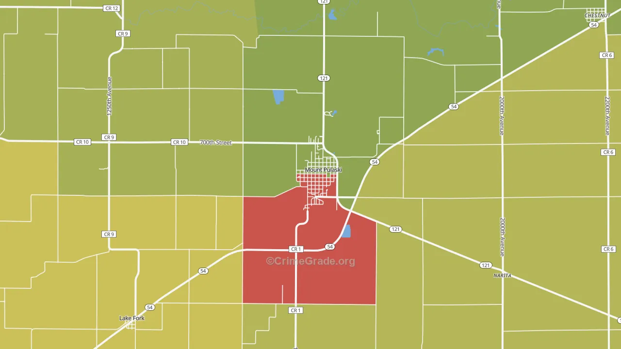 Mount Pulaski, IL Map of Drug-Related Crime Rates