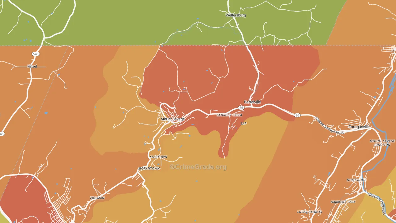 Mount Savage, MD Map of Drug-Related Crime Rates