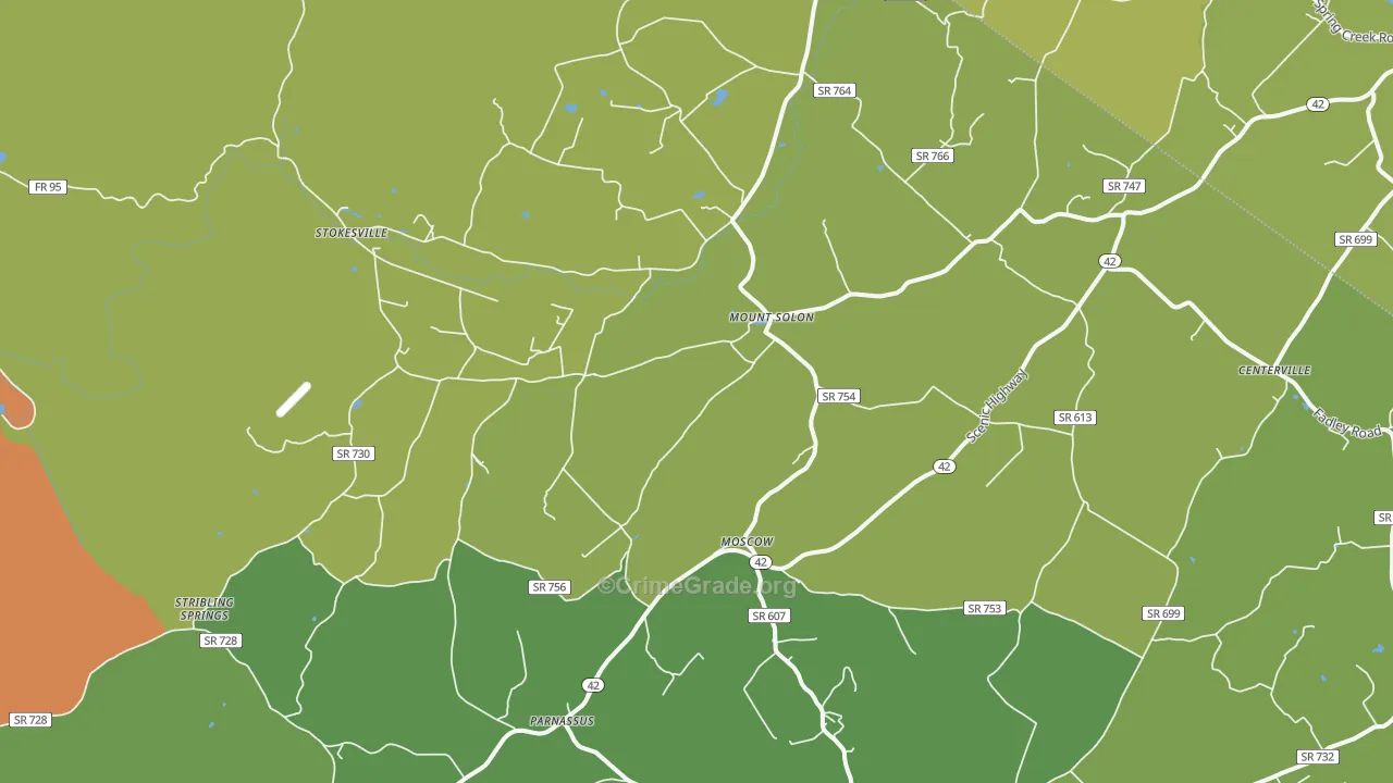 Mount Solon, VA Map of Drug-Related Crime Rates