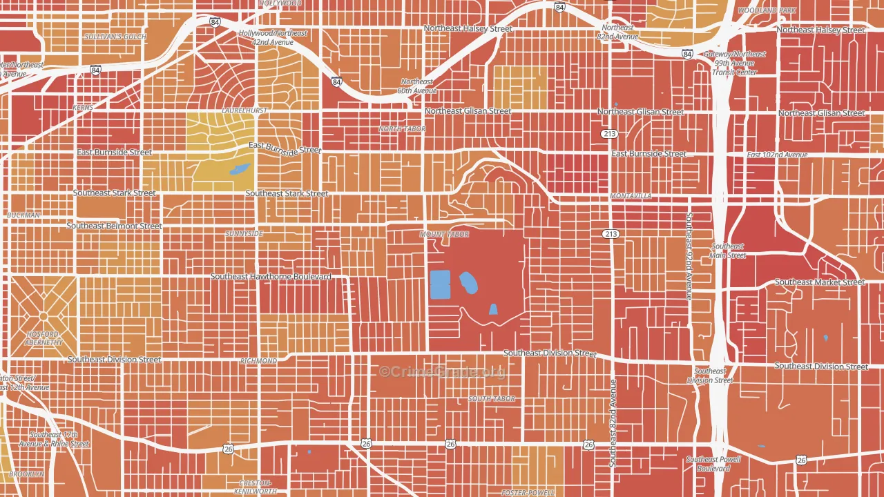 Mount Tabor, Portland, OR Map of Drug-Related Crime Rates